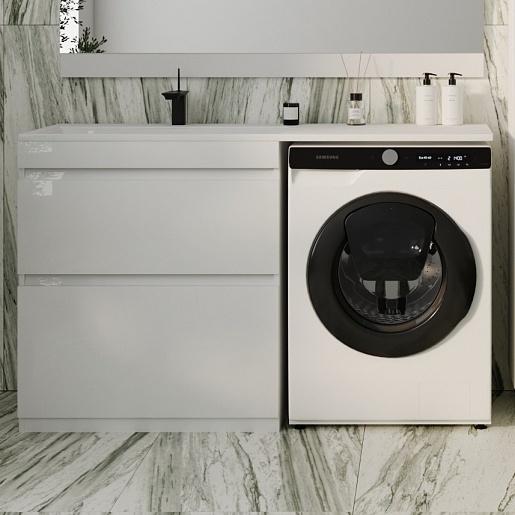 Тумба напольная Style Line, "Даллас 140", 2 ящика, Люкс белая, СС-00002273