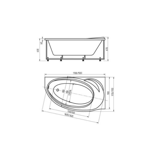 Акриловая ванна Aquatek Бетта 170 правая (только ванна)