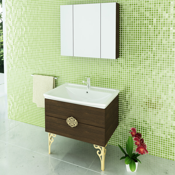 Тумба-умывальник Comforty "Римини-80" венге с раковиной Comforty XD-S80 (без ножек)