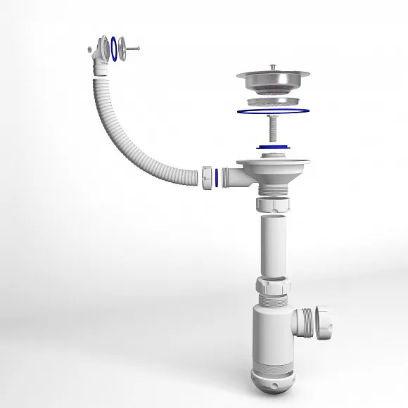 Сифон одинарный Санпласт GRAND 3 1/2" с круглым переливом + гофра. арт. СНР 370-11-01