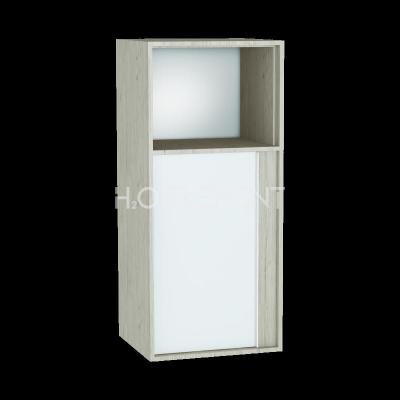 Средний шкаф Metropole левосторонний, 40 см, цвет серебристый дуб, фасад белое акриловое стекло