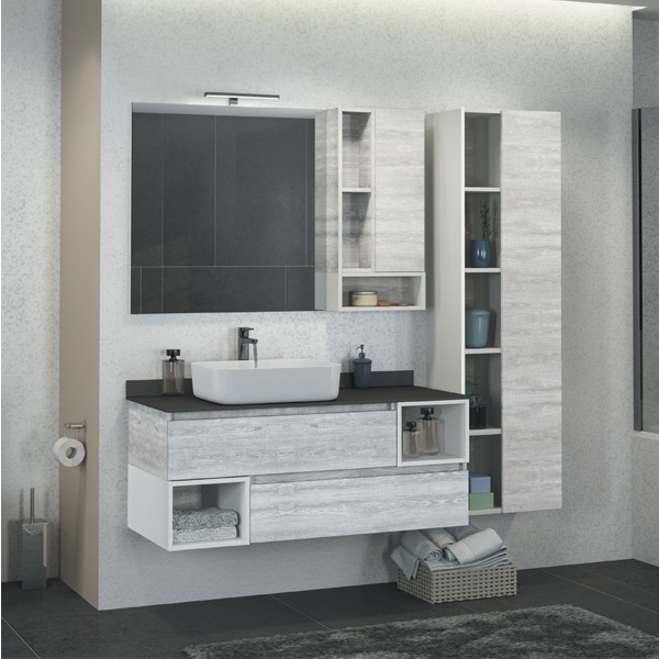 Тумба-умывальник Comforty "Прага-120" дуб белый с серой столешницей, с раковиной Comforty T-Y9378