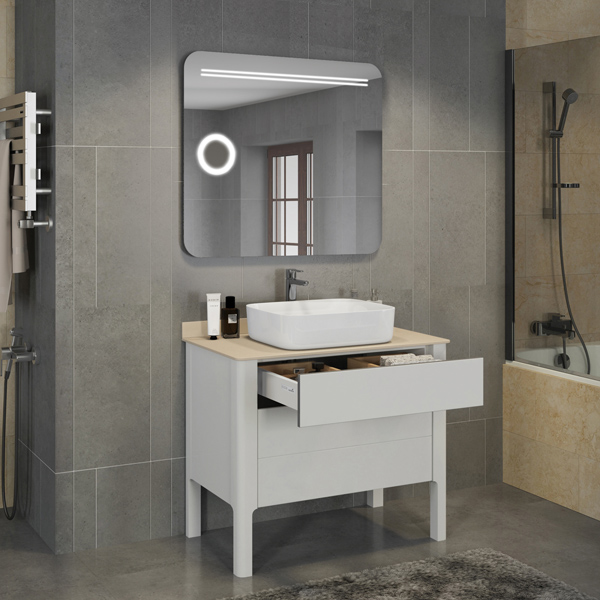 Тумба-умывальник Comforty "Лондон-90-2" белый с бежевой столешницей, с раковиной Comforty T-Y9378