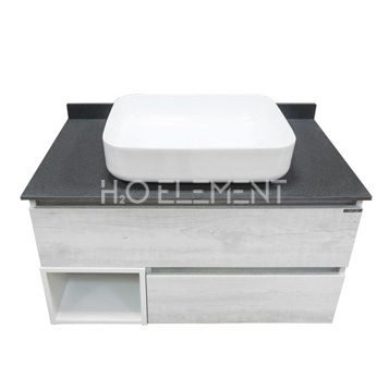 Тумба-умывальник Comforty "Прага-90" дуб белый с серой столешницей, с раковиной Comforty T-Y9378