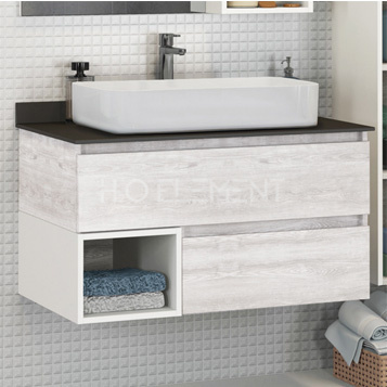 Тумба-умывальник Comforty "Прага-90" дуб белый с серой столешницей, с раковиной Comforty 78189