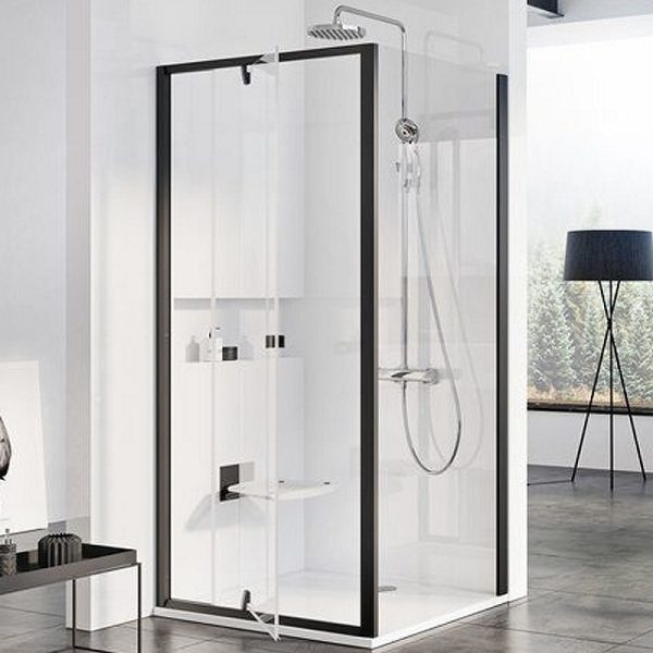 PPS-90 черный + транспарент, PIVOT жесткая душевая стенка