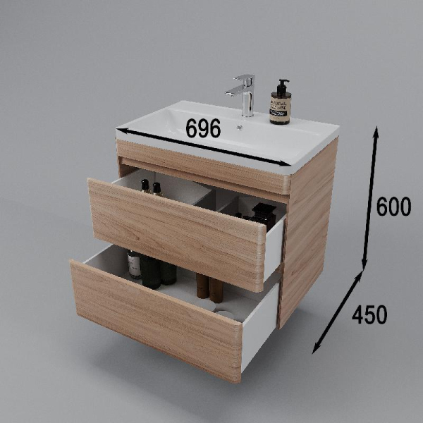 Тумба без раковины подвесная Style Line "Атлантика 70", Люкс ясень перламутр, СС-00002341