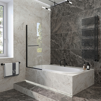 Шторка для ванной Palau 900x1500 стекло прозрачное профиль черный PL79B-90-01-C4