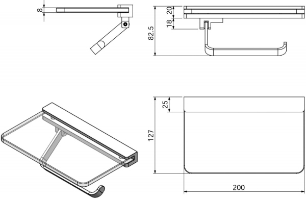 Держатель туалетной бумаги Langberger 32041B с полкой для телефона