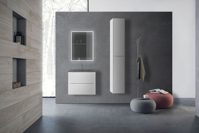 Тумба с раковиной Vincea Mia 600 подвесная, 2 выкатных ящика soft close, G.White, VMC-2MC600GW+VBS-13960