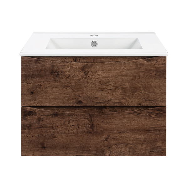 Тумба с раковиной Vincea Mia 600 подвесная, 2 выкатных ящика soft close, R.Wood, VMC-2MC600RW+VBS-13960