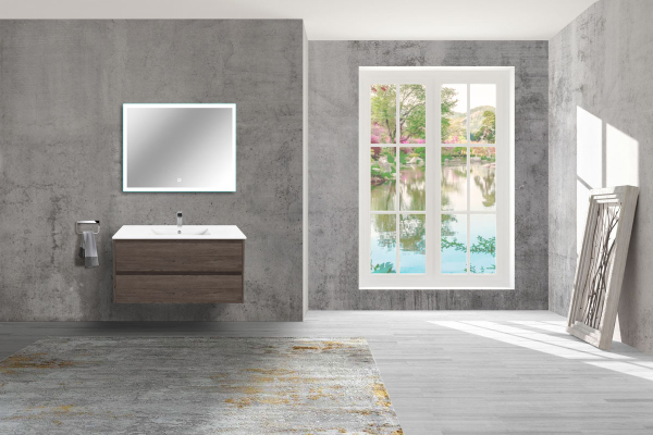 Тумба с раковиной Vincea Gio 100 подвесная, 2 выкатных ящика soft-close, R.Oak, VMC-2G100RO+VBS-13100MA