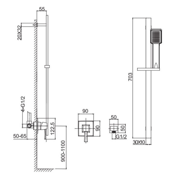Комплект для душа: Смеситель инсталляция, ручной душ (золото) Caprigo, 50-115-oro