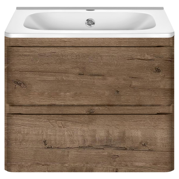 Тумба с раковиной Vincea Vico 600 подвесная, 2 выкатных ящика soft close, V.Oak, VMC-2V600VO+VCB-2VP600W