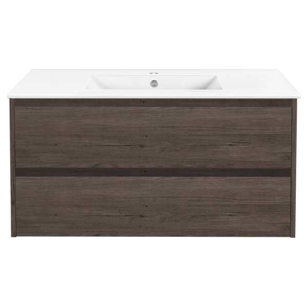 Тумба с раковиной Vincea Gio 100 подвесная, 2 выкатных ящика soft-close, R.Oak, VMC-2G100RO+VBS-13100MB