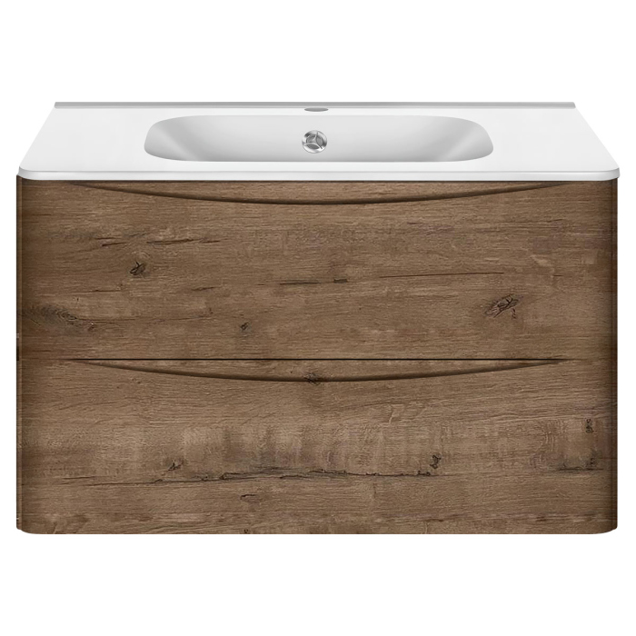 Тумба с раковиной Vincea Paola 800 подвесная, 2 выкатных ящика soft close, V.Oak, VMC-2P800VO+VCB-2VP800W