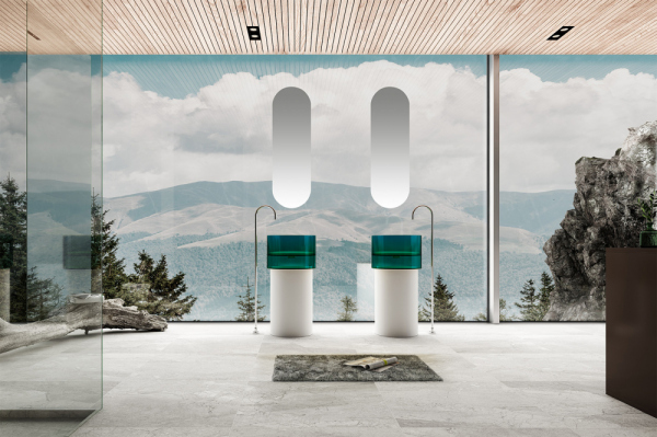 Раковина отдельностоящая прозрачная ABBER Kristall AT2701White-Aquamarin белый/бирюзовый