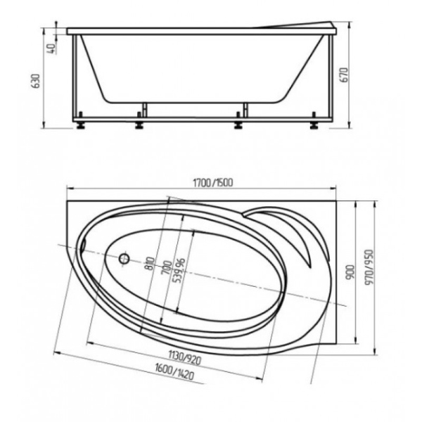 Акриловая ванна Aquatek Бетта 170 левая (только ванна)