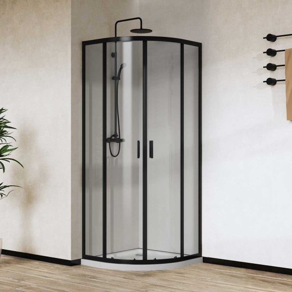 Душевой уголок Vincea City VSQ-5CT900CLB, 900*900, черный матовый, стекло прозрачное