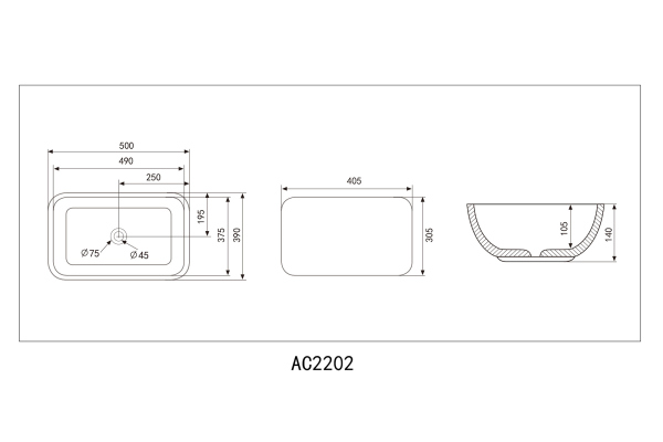 Раковина накладная ABBER Rechteck AC2202 белая