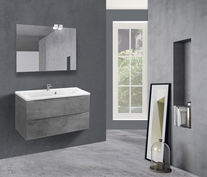 Тумба с раковиной Vincea Mia 900 подвесная, 2 выкатных ящика soft close, Beton, VMC-2MA900BT+VCB-3M900G