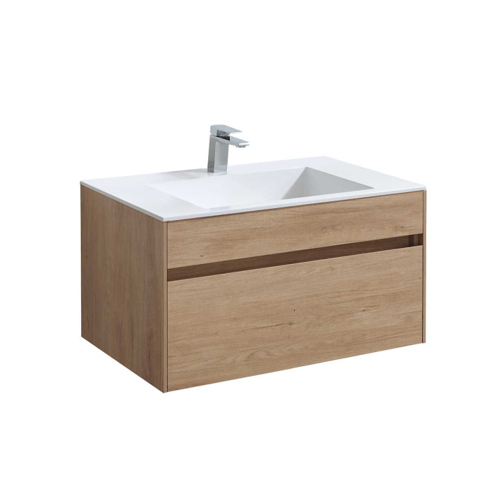 Тумба с раковиной Vincea Chiara 800 подвесная, 1 выкатной ящик soft-close, N.Oak, VMC-2C800NO+VCB-13800W