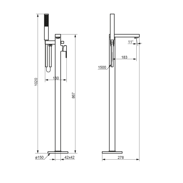 Смеситель для ванны и душа, отдельностоящий Damixa Gala, 535000000