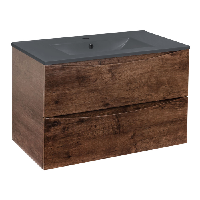 Тумба с раковиной Vincea Mia 750 подвесная, 2 выкатных ящика soft close, R.Wood, VMC-2MC750RW+VBS-13975MB