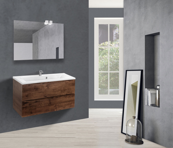 Тумба без раковины Vincea Mia 900 подвесная, 2 выкатных ящика soft close, R.Wood, VMC-2MA900RW