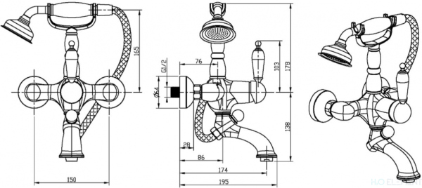Смеситель Boheme Imperiale Presente 323 для ванны с душем