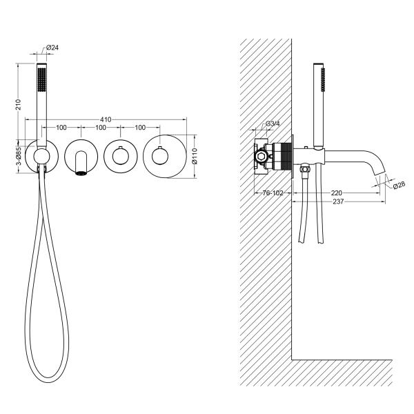 Смеситель встроенный для ванны с душем с термостатотом Timo Saona хром (2324/00YSM)