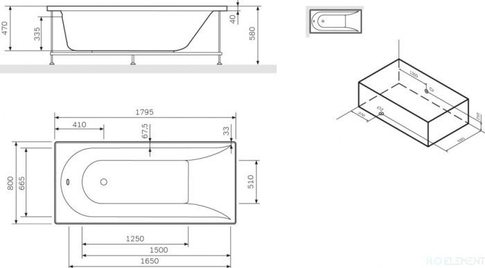 Акриловая ванна AM.PM Spirit 180x80 без гидромассажа