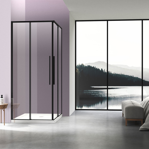 Душевой уголок Vincea Slim-N VSS-4SN900CLB, 900*900, черный, стекло прозрачное