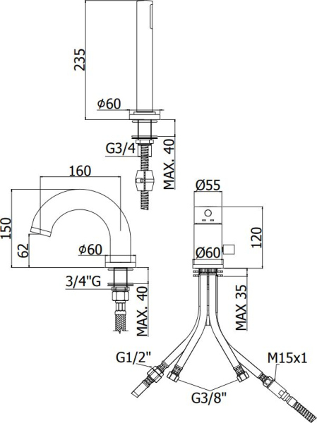 Смеситель Paffoni Light LIG047NO на борт ванны, черный