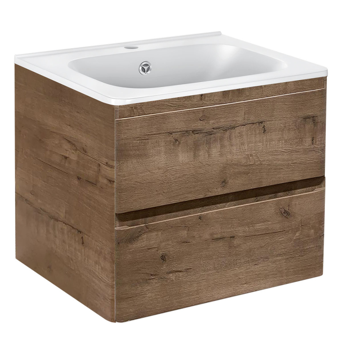 Тумба с раковиной Vincea Vico 600 подвесная, 2 выкатных ящика soft close, V.Oak, VMC-2V600VO+VCB-2VP600W