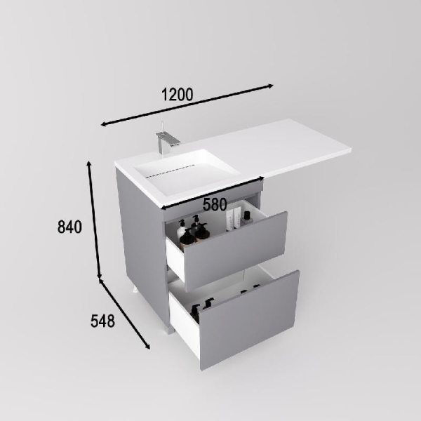 Тумба без раковины напольная Style Line "Даллас ЛЕОН 120", Люкс серая, СС-00002450