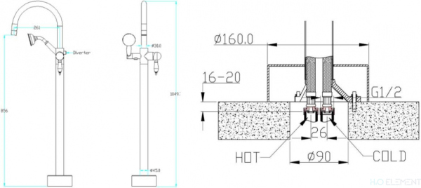 Смеситель Boheme Brillante 269 напольный, для ванны с душем