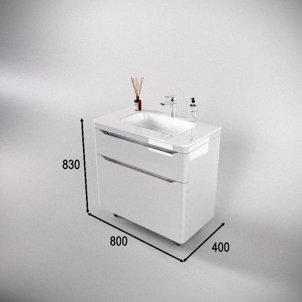 Тумба без раковины Style Line напольная "Марелла 80" (2 ящ.) белый глянец, PLUS, СС-00002402