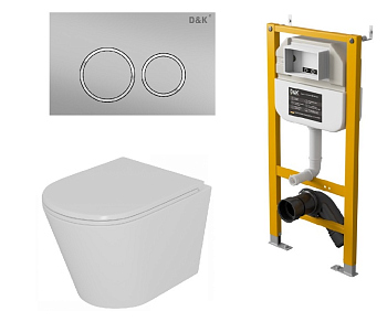 Комплект 3 в 1 D&K Унитаз подвесной безободковый, инсталляция, клавиша смыва (DS1021613)