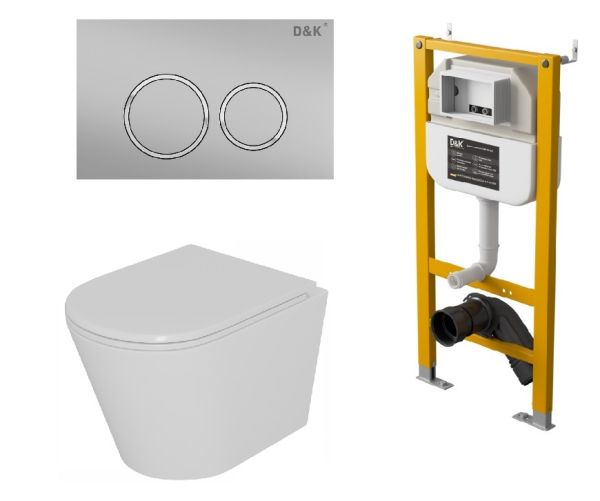 Комплект 3 в 1 D&K Унитаз подвесной безободковый, инсталляция, клавиша смыва (DS1021613)