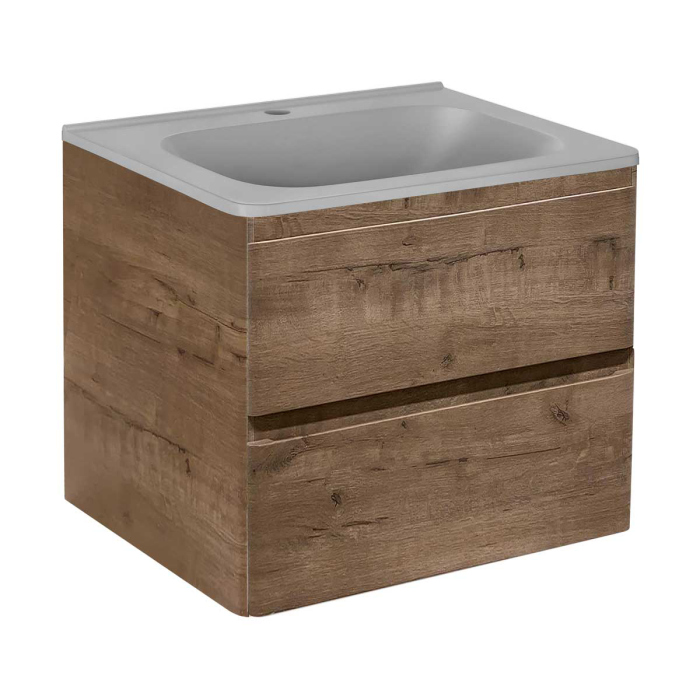 Тумба с раковиной Vincea Vico 600 подвесная, 2 выкатных ящика soft close, V.Oak, VMC-2V600VO+VCB-2VP600W