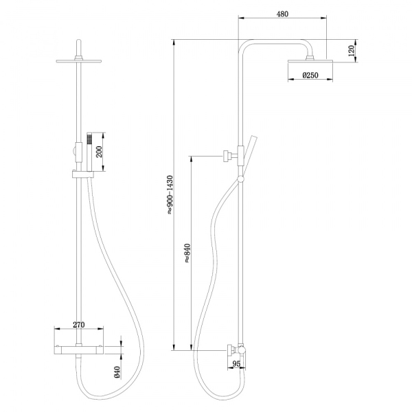 Душевая стойка ABBER Wasser Kreis AF8160BL с термостатом без излива, черный матовый