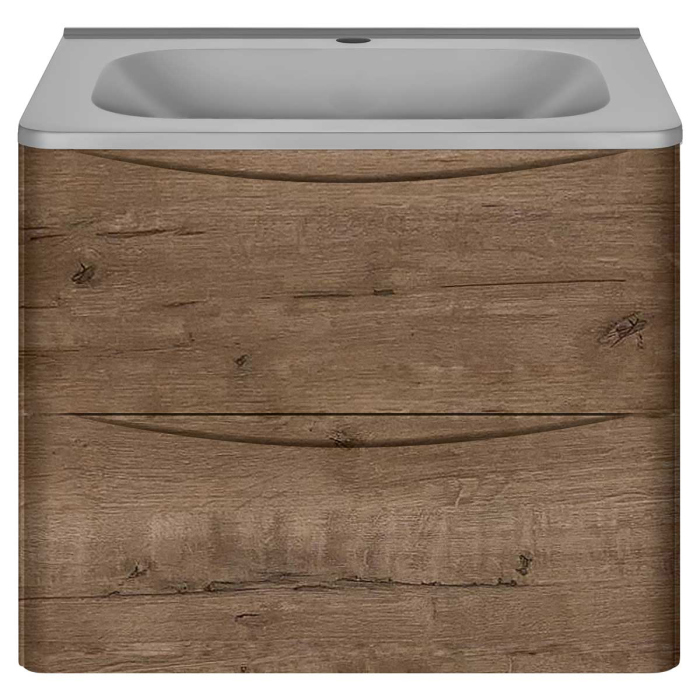 Тумба с раковиной Vincea Paola 600 подвесная, 2 выкатных ящика soft close, V.Oak, VMC-2P600VO+VCB-2VP600W