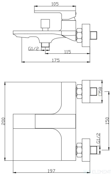 Смеситель 1 Orange Lutz M04-100cr для ванны с душем