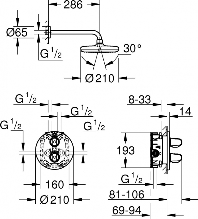 Душевой комплект Grohe Grohtherm 1000 34582001 С ВНУТРЕННЕЙ ЧАСТЬЮ