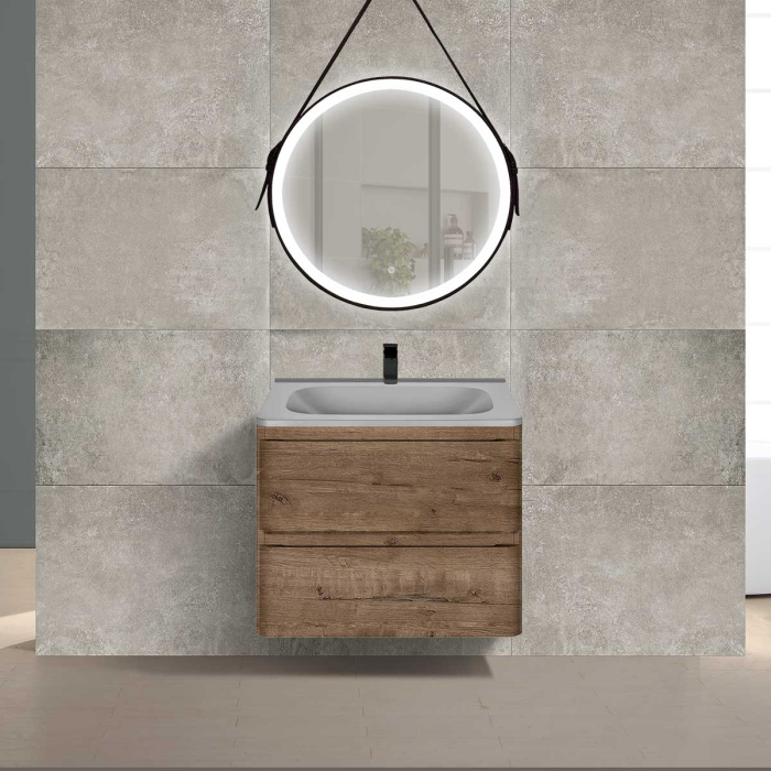 Тумба с раковиной Vincea Vico 600 подвесная, 2 выкатных ящика soft close, V.Oak, VMC-2V600VO+VCB-2VP600W