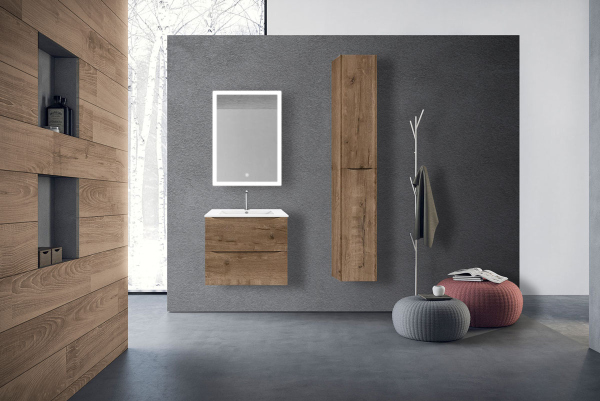 Тумба с раковиной Vincea Mia 600 подвесная, 2 выкатных ящика soft close, V.Oak, VMC-2MC600VO+VBS-13960MA