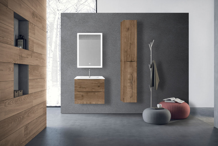 Тумба с раковиной Vincea Mia 600 подвесная, 2 выкатных ящика soft close, V.Oak, VMC-2MC600VO+VBS-13960MA