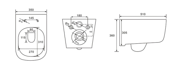 Унитаз подвесной безободковый AQUATEK ДИВА AQ2012-00 510*350*360 мм