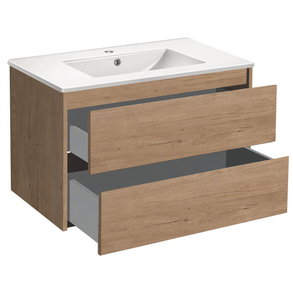 Тумба с раковиной Vincea Gio 800 подвесная, 2 выкатных ящика soft-close, N.Oak, VMC-2G800NO+VBS-13980MA